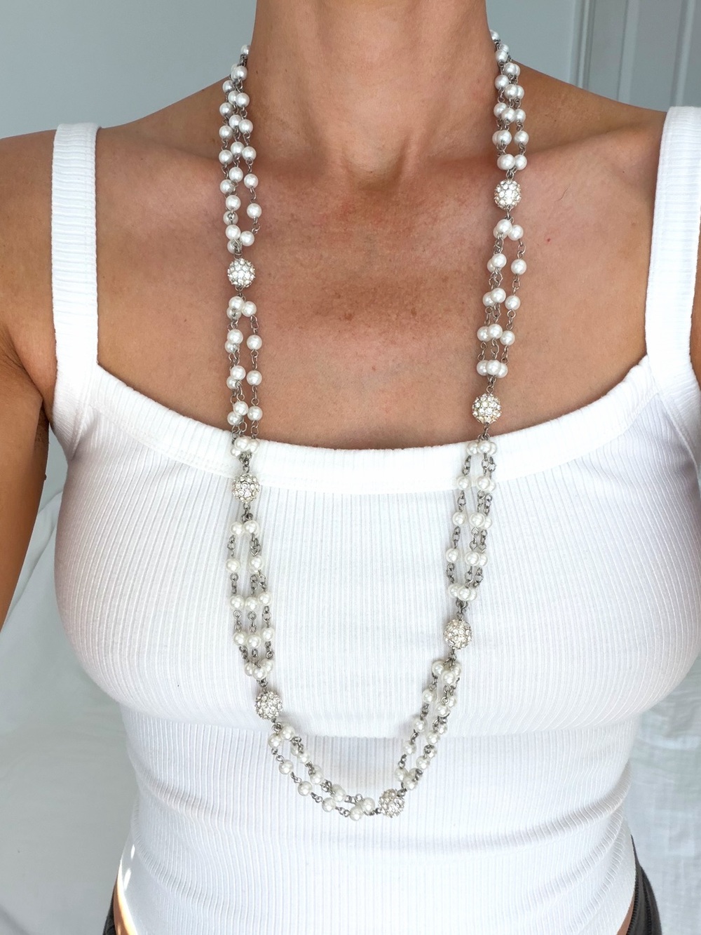 Long Silver & Pearl Statement Necklace